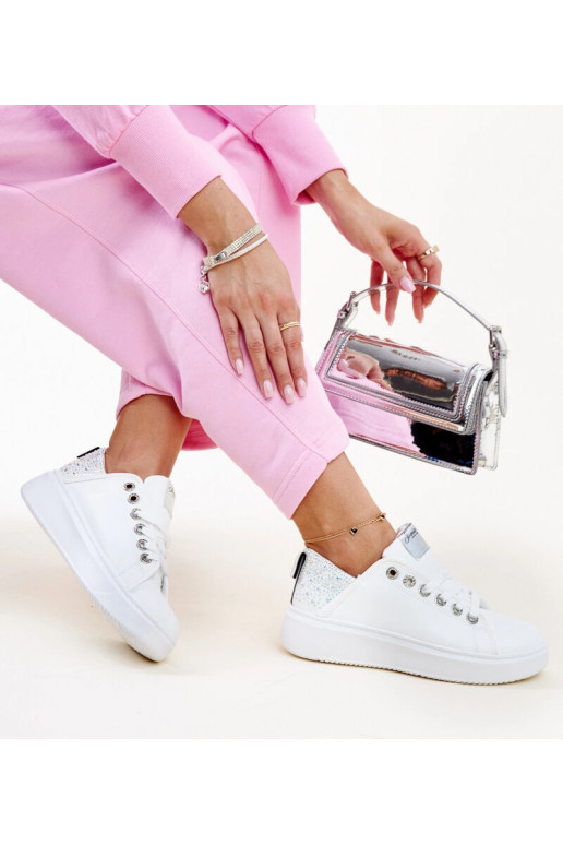 Weiß-silberne Sneakers mit Zirkonia...