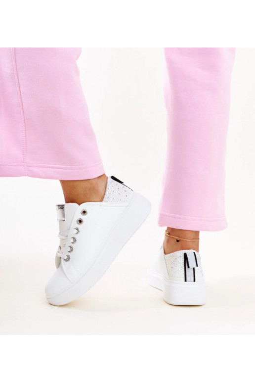 Weiß-silberne Sneakers mit Zirkonia...