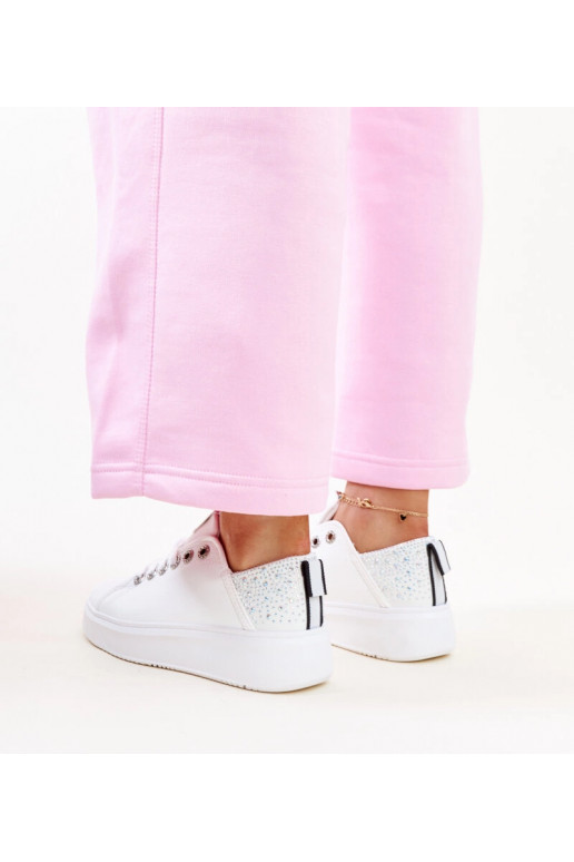 Weiß-silberne Sneakers mit Zirkonia...