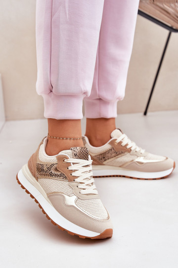Turnschuhe Feminin mit einer Plattform Tiermuster Beige Davinara