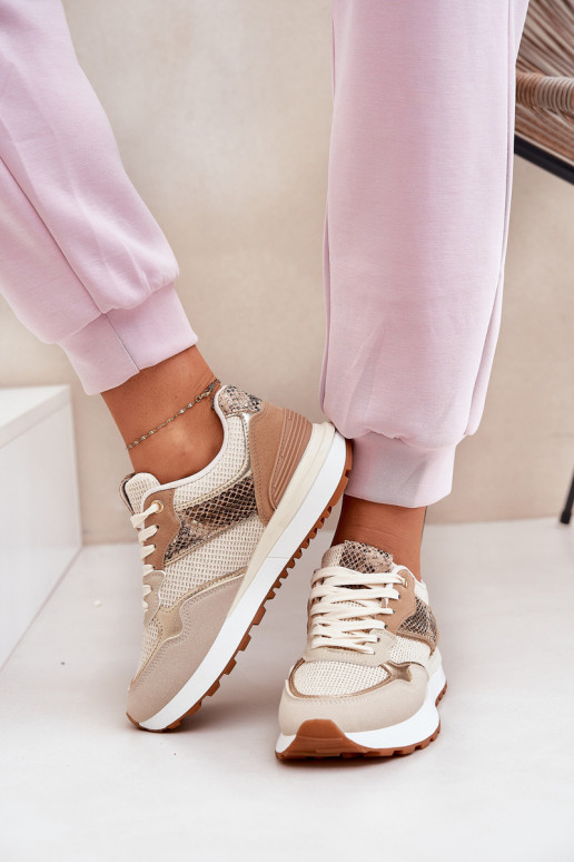 Turnschuhe Feminin mit einer Plattform Tiermuster Beige Davinara