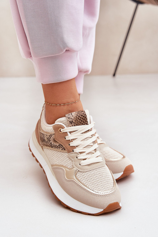 Turnschuhe Feminin mit einer Plattform Tiermuster Beige Davinara