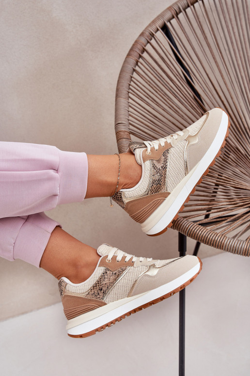 Turnschuhe Feminin mit einer Plattform Tiermuster Beige Davinara