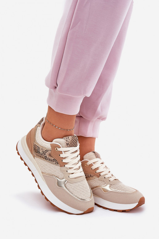 Turnschuhe Feminin mit einer Plattform Tiermuster Beige Davinara
