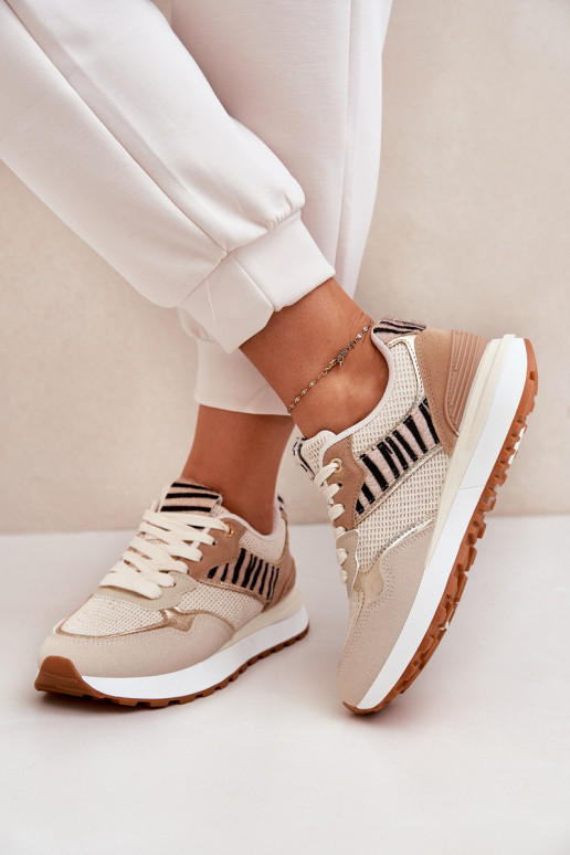 Turnschuhe Feminin mit einer Plattform Zebra Beige Davinara Turnschuhe Feminin mit einer Plattform Zebra Beige Davinara