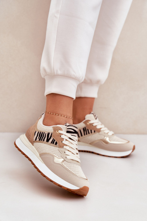 Turnschuhe Feminin mit einer Plattform Zebra Beige Davinara Turnschuhe Feminin mit einer Plattform Zebra Beige Davinara