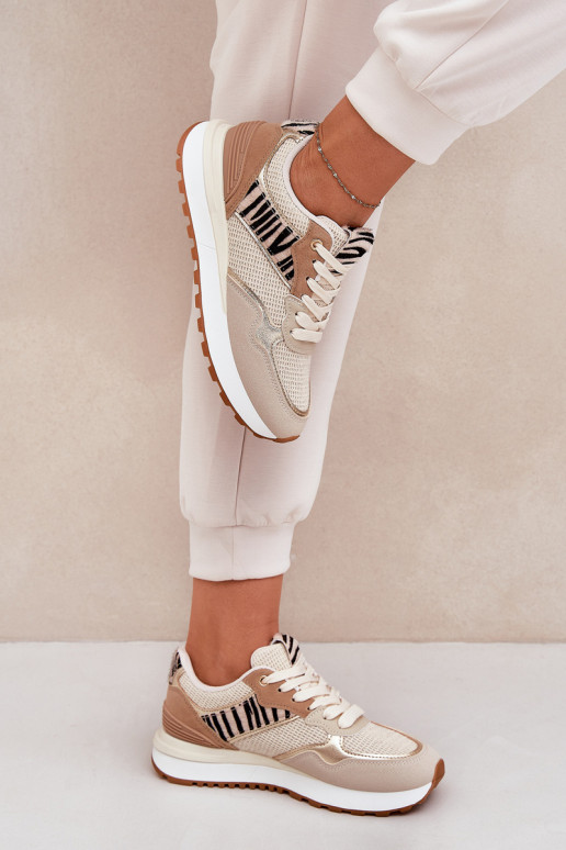 Turnschuhe Feminin mit einer Plattform Zebra Beige Davinara Turnschuhe Feminin mit einer Plattform Zebra Beige Davinara