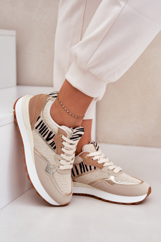 Turnschuhe Feminin mit einer Plattform Zebra Beige Davinara Turnschuhe Feminin mit einer Plattform Zebra Beige Davinara