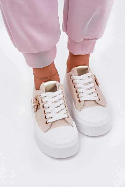 Freizeitschuhe mit einer Plattform Mit Dekorationen Detalem Beige Annisae Freizeitschuhe mit einer Plattform Mit Dekorationen Detalem Beige Annisae
