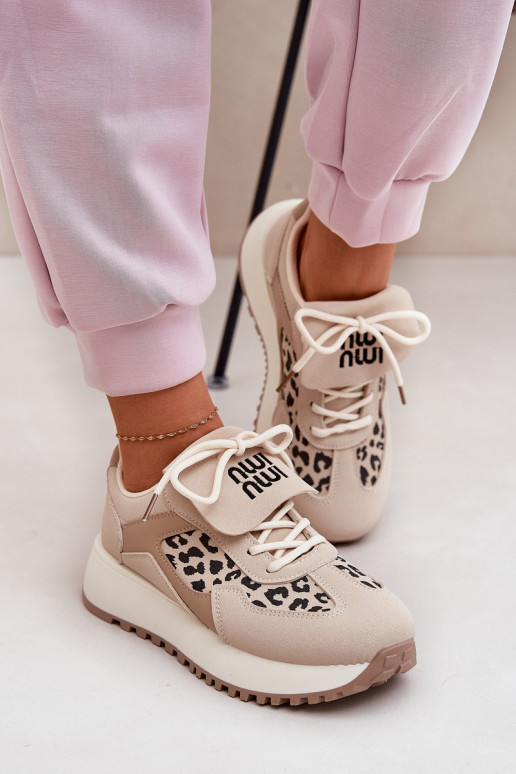 Turnschuhe Sneakers Stilvollllschuhe Feminin mit einer Plattform mit Leopardenfellmuster Beige Pumbes Turnschuhe Sneakers Stilvollllschuhe Feminin mit einer Plattform mit Leopardenfellmuster Beige Pumbes