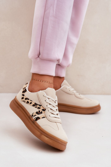 Feminin Sneakers Stilvollllschuhe mit einer Plattform mit Leopardenfellmuster Beige Totter