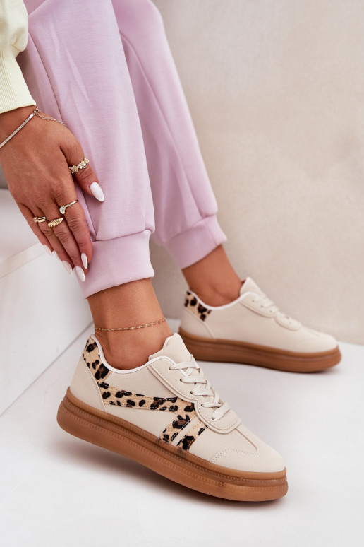 Feminin Sneakers Stilvollllschuhe mit einer Plattform mit Leopardenfellmuster Beige Totter Feminin Sneakers Stilvollllschuhe mit einer Plattform mit Leopardenfellmuster Beige Totter