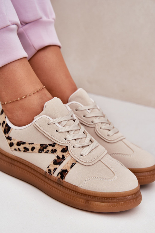 Feminin Sneakers Stilvollllschuhe mit einer Plattform mit Leopardenfellmuster Beige Totter Feminin Sneakers Stilvollllschuhe mit einer Plattform mit Leopardenfellmuster Beige Totter