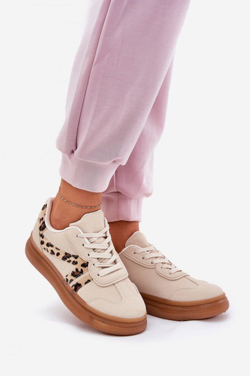 Feminin Sneakers Stilvollllschuhe mit einer Plattform mit Leopardenfellmuster Beige Totter Feminin Sneakers Stilvollllschuhe mit einer Plattform mit Leopardenfellmuster Beige Totter