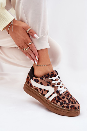 Damen Sneaker-Modell Schuhe mit Plateau mit Leopardenmuster braune Totter