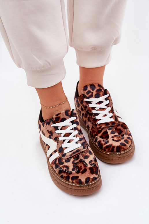 Feminin Sneakers Stilvollllschuhe mit einer Plattform mit Leopardenfellmuster braune Farbe Totter Feminin Sneakers Stilvollllschuhe mit einer Plattform mit Leopardenfellmuster braune Farbe Totter