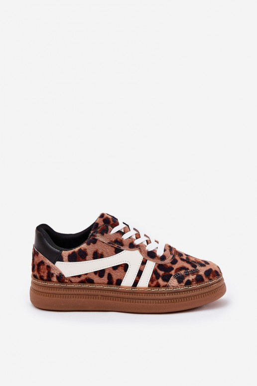 Feminin Sneakers Stilvollllschuhe mit einer Plattform mit Leopardenfellmuster braune Farbe Totter Feminin Sneakers Stilvollllschuhe mit einer Plattform mit Leopardenfellmuster braune Farbe Totter
