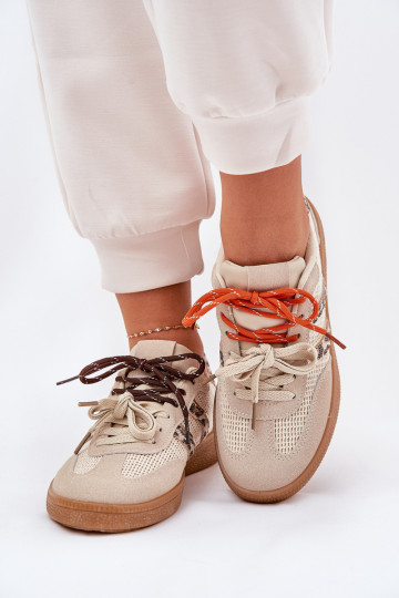 Sneaker-Modell Schuhe Damen mit Z Schnürung mit Leopardenmuster sandfarbene Ollabes