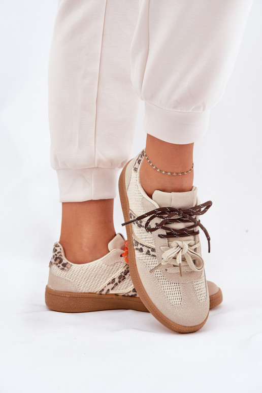Sneakers Stilvollllschuhe Feminin Z PodZuójnym Schnürungm mit Leopardenfellmuster Beige Ollabes Sneakers Stilvollllschuhe Feminin Z PodZuójnym Schnürungm mit Leopardenfellmuster Beige Ollabes