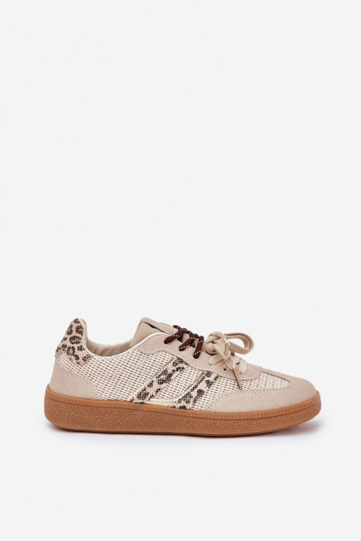 Sneakers Stilvollllschuhe Feminin Z PodZuójnym Schnürungm mit Leopardenfellmuster Beige Ollabes Sneakers Stilvollllschuhe Feminin Z PodZuójnym Schnürungm mit Leopardenfellmuster Beige Ollabes