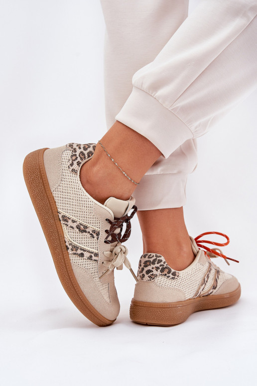 Sneakers Stilvollllschuhe Feminin Z PodZuójnym Schnürungm mit Leopardenfellmuster Beige Ollabes Sneakers Stilvollllschuhe Feminin Z PodZuójnym Schnürungm mit Leopardenfellmuster Beige Ollabes