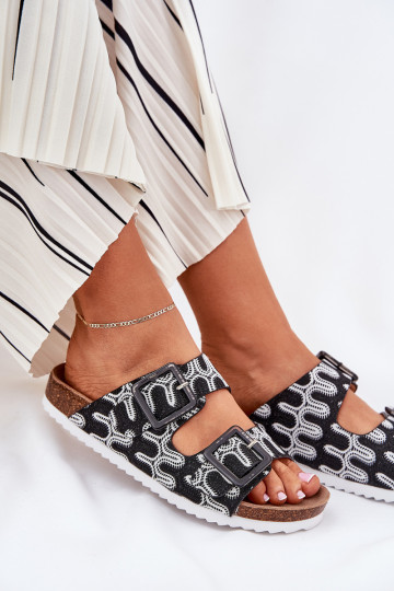 Damenhausschuhe mit Schnallen Und Glitzer S.Barski RB51-006 schZuarze Farbe