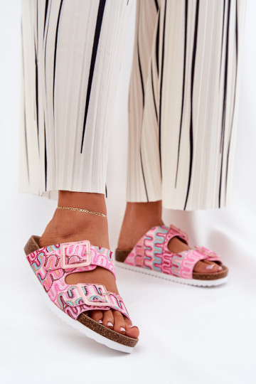 Damen Pantoletten mit Schnallen und Glitzer S.Barski RB51-006 in Rosa