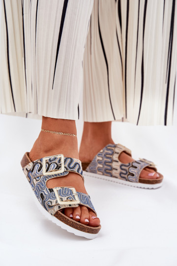 Damenhausschuhe mit Schnallen Und Glitzer S.Barski RB51-006 Beige 2