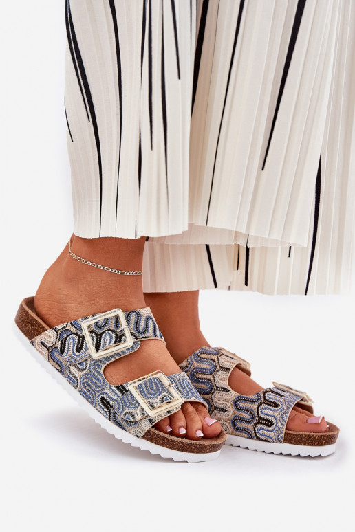 Damenhausschuhe mit Schnallen Und Glitzer S.Barski RB51-006 Beige Damenhausschuhe mit Schnallen Und Glitzer S.Barski RB51-006 Beige