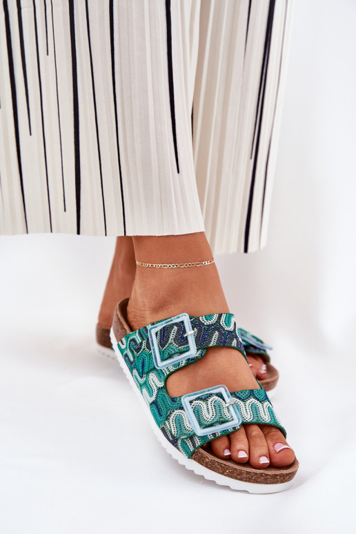 Damenhausschuhe mit Schnallen Und Glitzer S.Barski RB51-006 grüne Farbe Damenhausschuhe mit Schnallen Und Glitzer S.Barski RB51-006 grüne Farbe