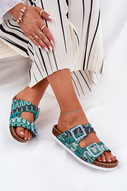 Damenhausschuhe mit Schnallen Und Glitzer S.Barski RB51-006 grüne Farbe Damenhausschuhe mit Schnallen Und Glitzer S.Barski RB51-006 grüne Farbe