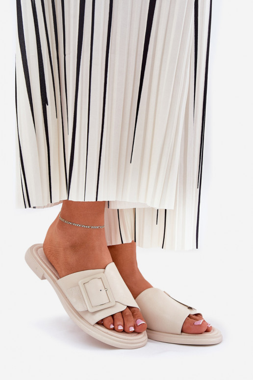 Lederhausschuhe Feminin mit Schnallen D&A SJ2302-01 Beige