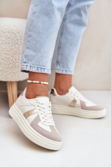 Eko Leder Sneakers für Damen mit Plattform in Sandfarbe Goriette 2
