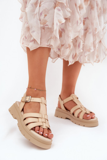 Nendales sandfarbene Damen Plateau-Sandalen aus Kunstleder 2