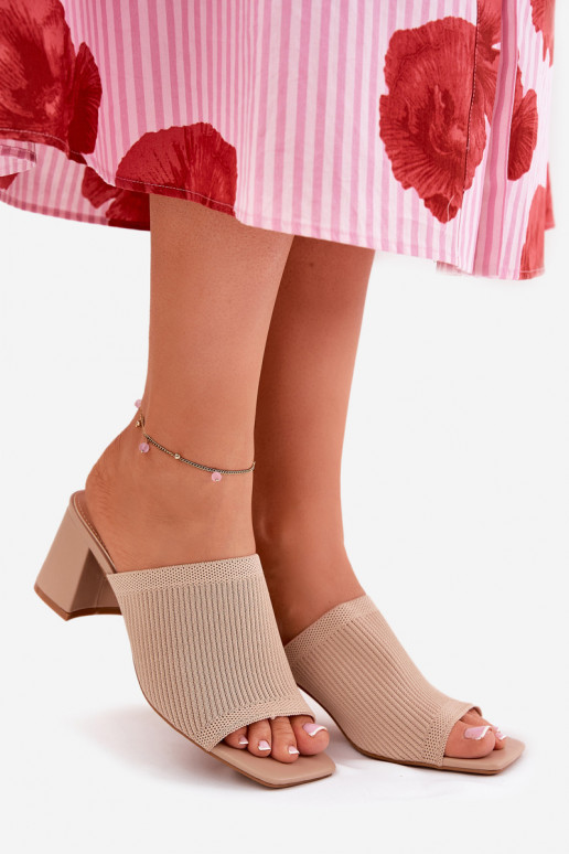 Damenhausschuhe mit Absätzen Typu Słupek Beige INenilan Damenhausschuhe mit Absätzen Typu Słupek Beige INenilan