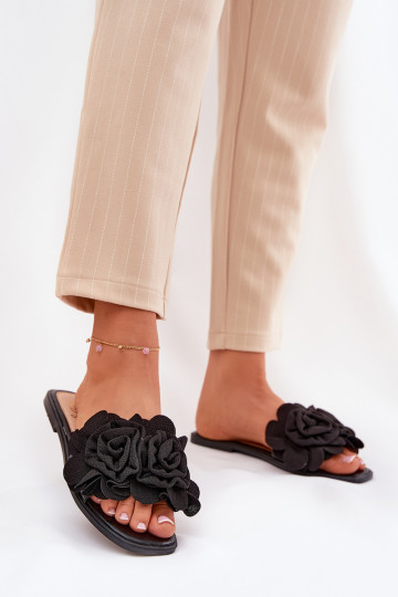 Damenhausschuhe mit breiten Absätzen Mit Dekorationeni mit floralen Motivenami schZuarze Farbe Misorsse 2