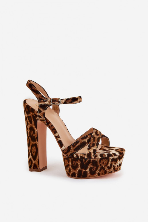 Damensandalen In einem hohen Posten und Plattform mit Leopardenfellmuster braune Farbe Jovenes Damensandalen In einem hohen Posten und Plattform mit Leopardenfellmuster braune Farbe Jovenes