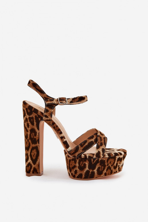 Damensandalen In einem hohen Posten und Plattform mit Leopardenfellmuster braune Farbe Jovenes Damensandalen In einem hohen Posten und Plattform mit Leopardenfellmuster braune Farbe Jovenes