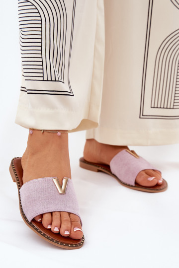 Damen Pantoletten mit breiten Absätzen und dekorativen Details in Violett Saliena 2
