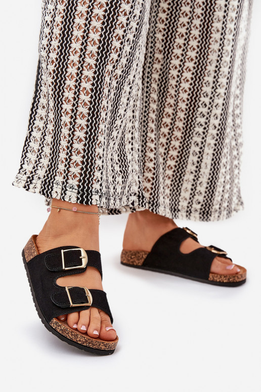 Damenhausschuhe mit einer Plattform Ze goldene Farbemi mit Schnallenmi schZuarze Farbe Lisavionea Damenhausschuhe mit einer Plattform Ze goldene Farbemi mit Schnallenmi schZuarze Farbe Lisavionea