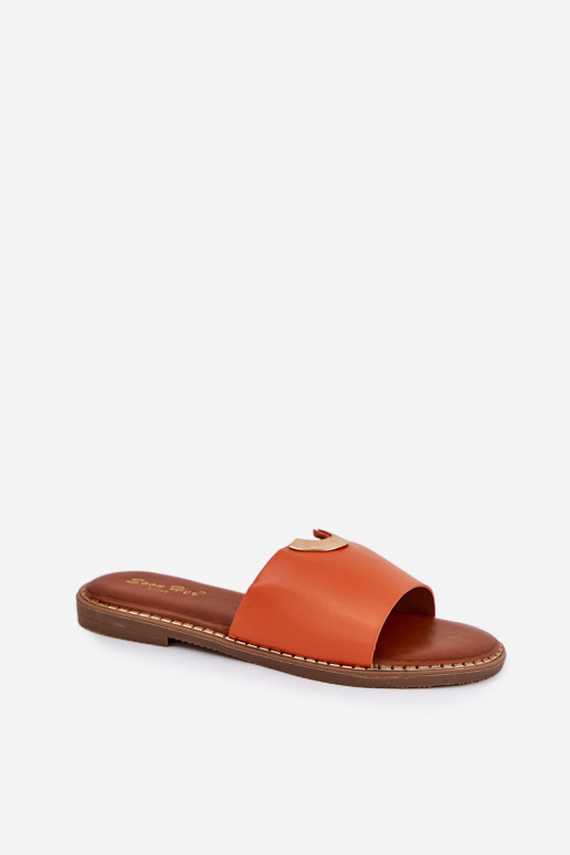 Damenhausschuhe Eko Haut Mit Dekorationeni Detalami orange Farbe Mevith Damenhausschuhe Eko Haut Mit Dekorationeni Detalami orange Farbe Mevith