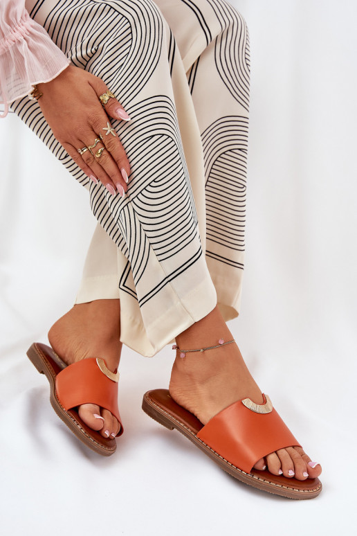 Damenhausschuhe Eko Haut Mit Dekorationeni Detalami orange Farbe Mevith Damenhausschuhe Eko Haut Mit Dekorationeni Detalami orange Farbe Mevith