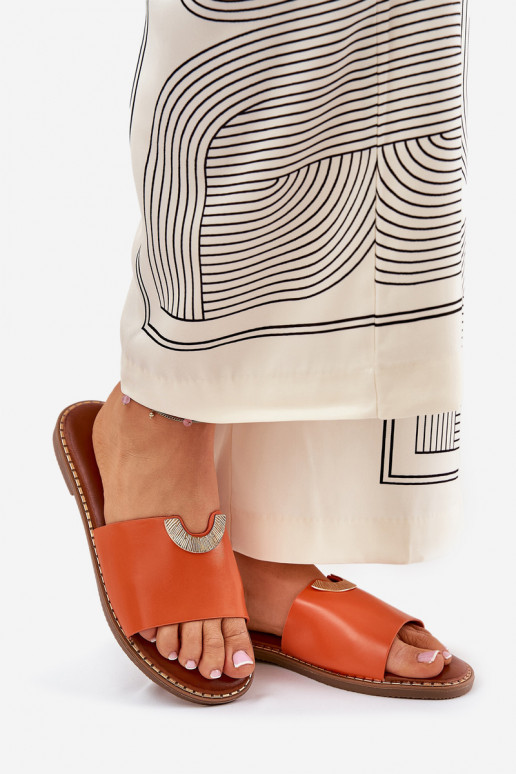 Damenhausschuhe Eko Haut Mit Dekorationeni Detalami orange Farbe Mevith Damenhausschuhe Eko Haut Mit Dekorationeni Detalami orange Farbe Mevith