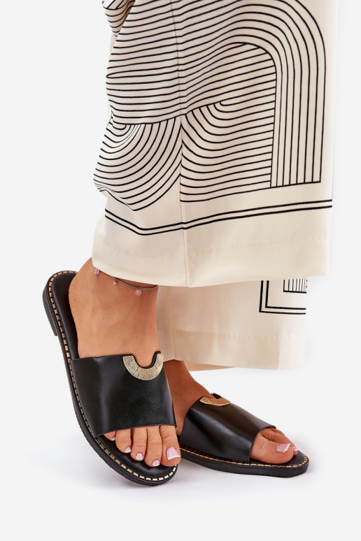 Damenhausschuhe Eko Haut Mit Dekorationeni Detalami schZuarze Farbe Mevith Damenhausschuhe Eko Haut Mit Dekorationeni Detalami schZuarze Farbe Mevith