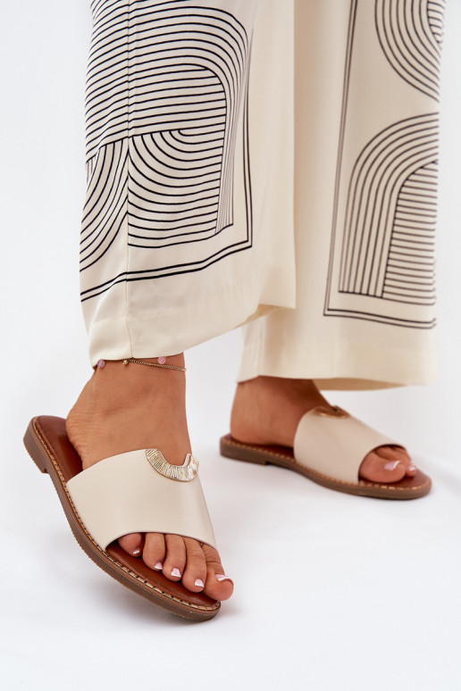 Damenhausschuhe Eko Haut Mit Dekorationeni Detalami Beige Mevith Damenhausschuhe Eko Haut Mit Dekorationeni Detalami Beige Mevith