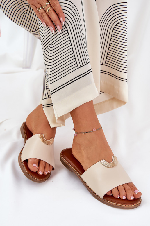 Damenhausschuhe Eko Haut Mit Dekorationeni Detalami Beige Mevith Damenhausschuhe Eko Haut Mit Dekorationeni Detalami Beige Mevith