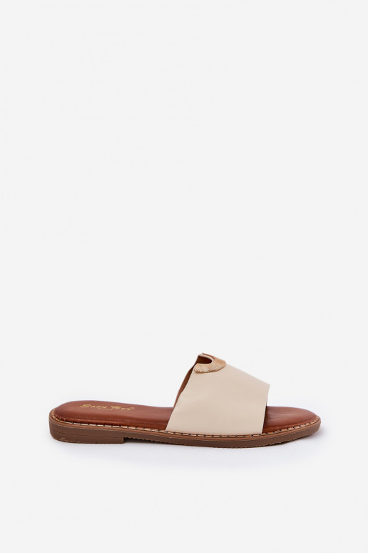 Damenhausschuhe Eko Haut Mit Dekorationeni Detalami Beige Mevith Damenhausschuhe Eko Haut Mit Dekorationeni Detalami Beige Mevith