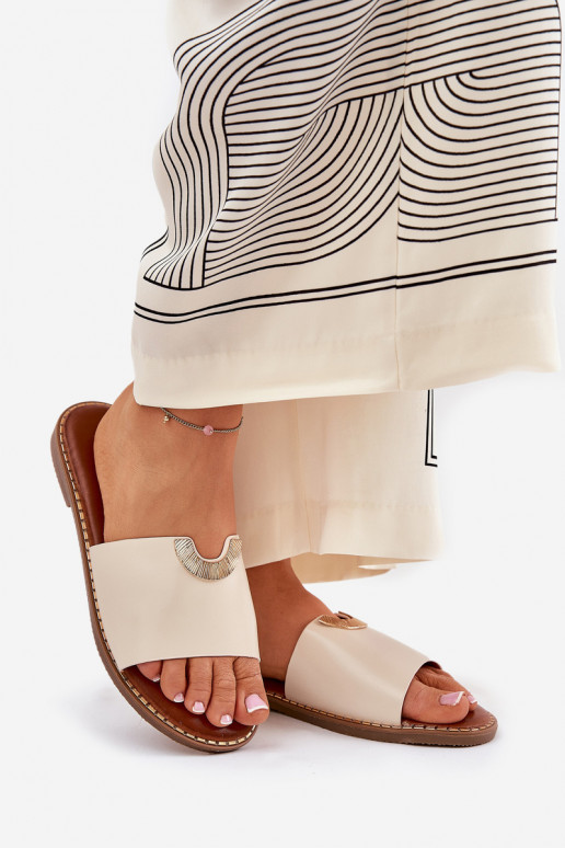 Damenhausschuhe Eko Haut Mit Dekorationeni Detalami Beige Mevith Damenhausschuhe Eko Haut Mit Dekorationeni Detalami Beige Mevith