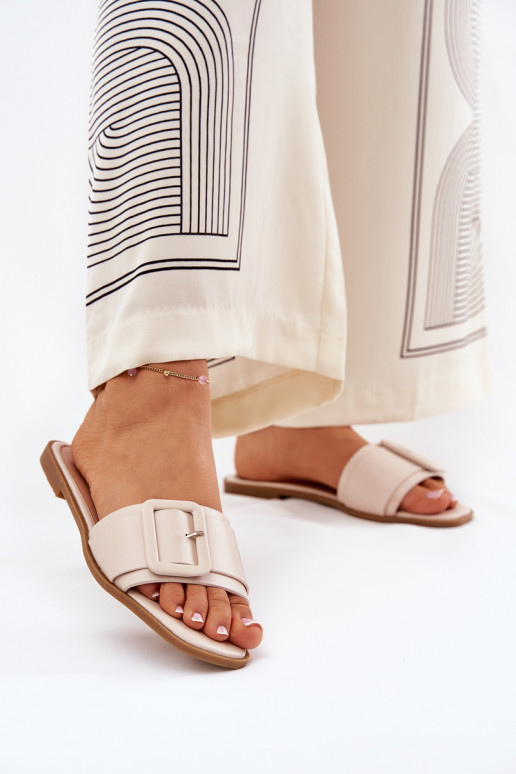 gleichschenklig Damenhausschuhe Eko Haut mit Schnallen Beige Bamma