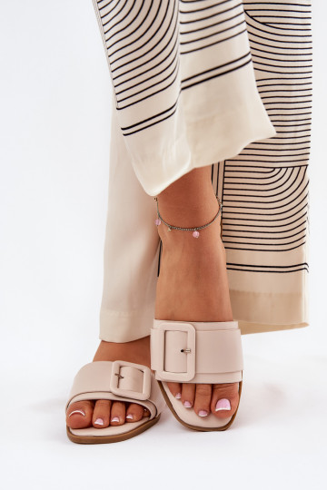 gleichschenklig Damenhausschuhe Eko Haut mit Schnallen Beige Bamma 2